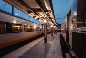 Train platform outside Gare du Nord.