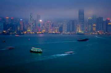 Foggy night in Hong Kong.