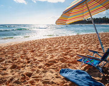 Beach umbrella under the Hawaiian sun.