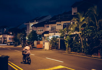 Passing bicycles at night.