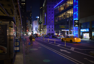 Broadway at night, New York City.
