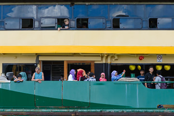 Ferry passengers ready to depart.