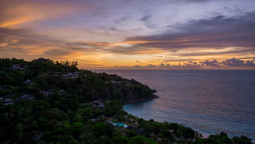Dusk sets in over Four Seasons Resort Seychelles.