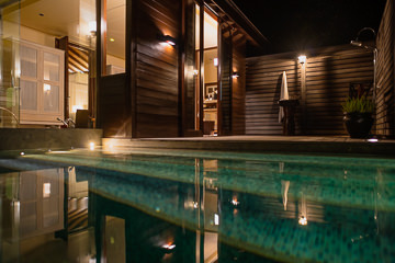 Late night villa shower view from the pool.