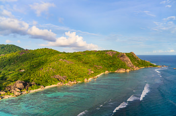 Aerial view of the southern tip of La Digue Island.