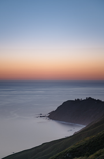 Pacific coastline after sunset.