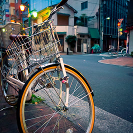 Bicycle parked on the street in Tokyo, Japan